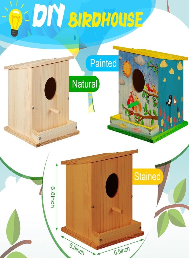 Liliful 4 Pack DIY Wooden Birdhouse Kit Outdoor Hanging DIY Birdhouse for Kids Unfinished Wooden Arts and Craft with Paints and Paintbrushes for Christmas Arts Crafts Gift - Image 2